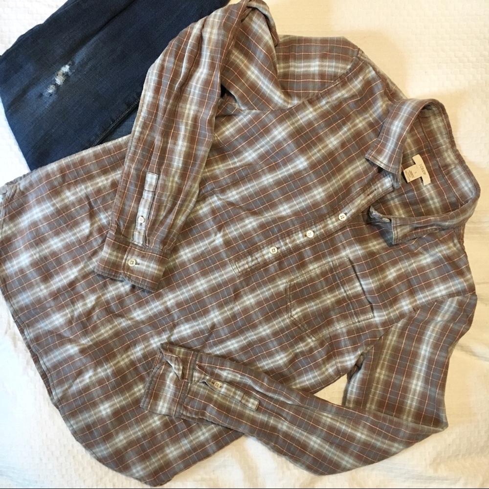J Crew Fall Plaid Half Button Shirt